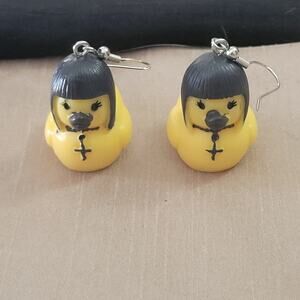 Gothic yellow rubber ducky hook earrings